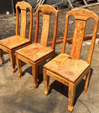 Ghế Ăn Gỗ Nguyên Tấm - Lưng Tựa Vân Chun (Mẫu Phẳng)